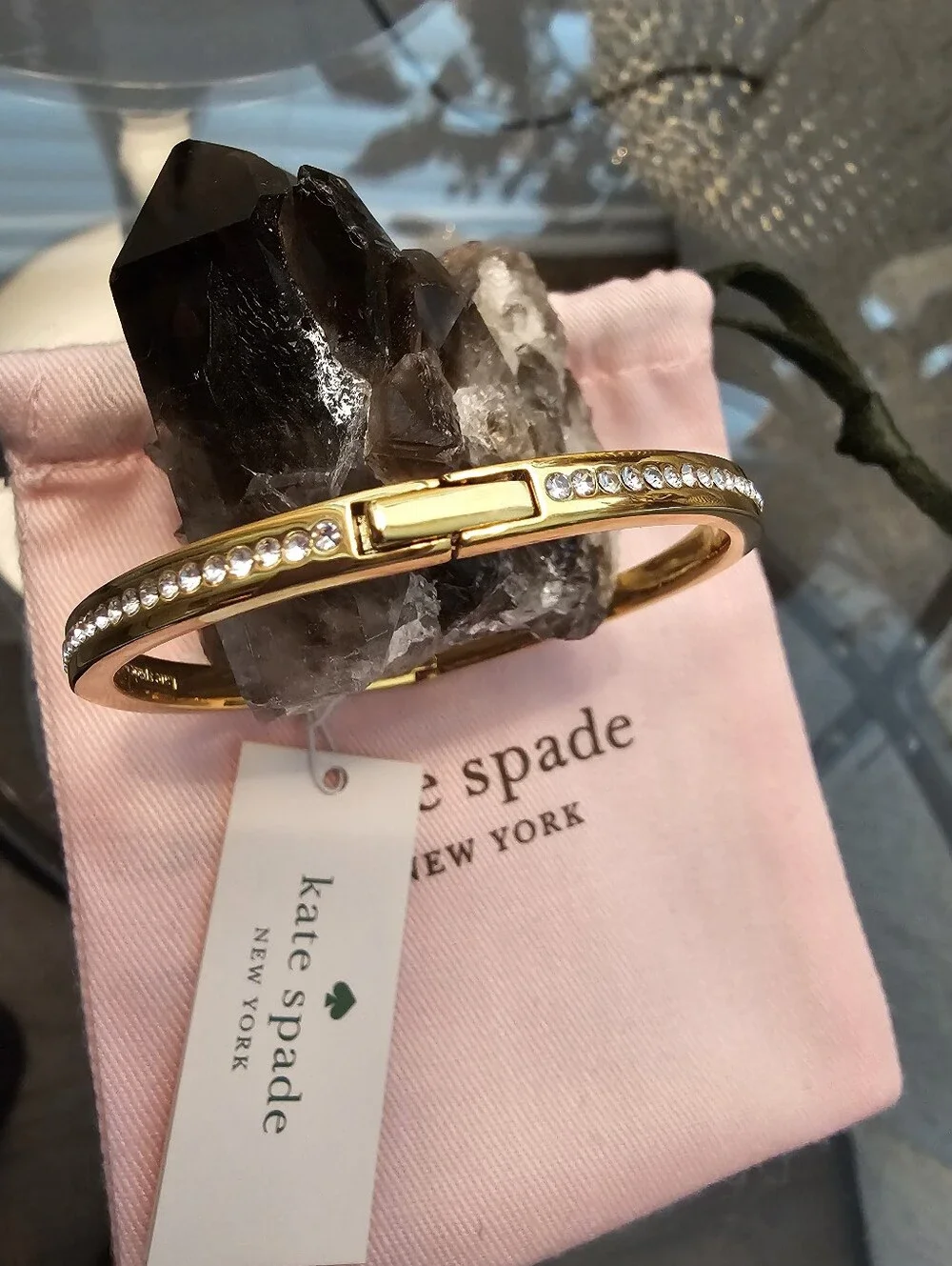 kate spade Gold Crystal-Trim Hinged Bangle Bracelet - Picture 7 of 7